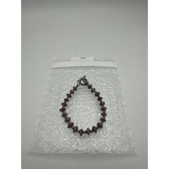 Iridescent Red and Gold Glass Beaded Bracelet with Toggle Clasp - Picture 7 of 7